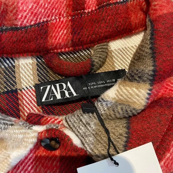 Zara red plaid overshirt size L new with tag - Picture 3 of 4